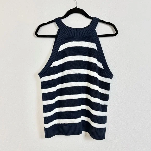Old Navy White Striped Sweater Tank Sleeveless Cotton Blend Nautical Size XL - Picture 2 of 11